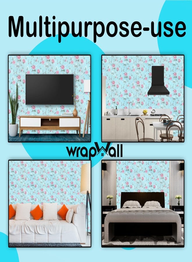 WrapWall 3D New Wallpaper PE Foam self Adhesive Design Wall Stickers/DIY Wallpaper for Home Hotel Living Room Bedroom Cafe Decor || Size 70 * 70 cm (Blue-Flower-16, 1) - Image 5